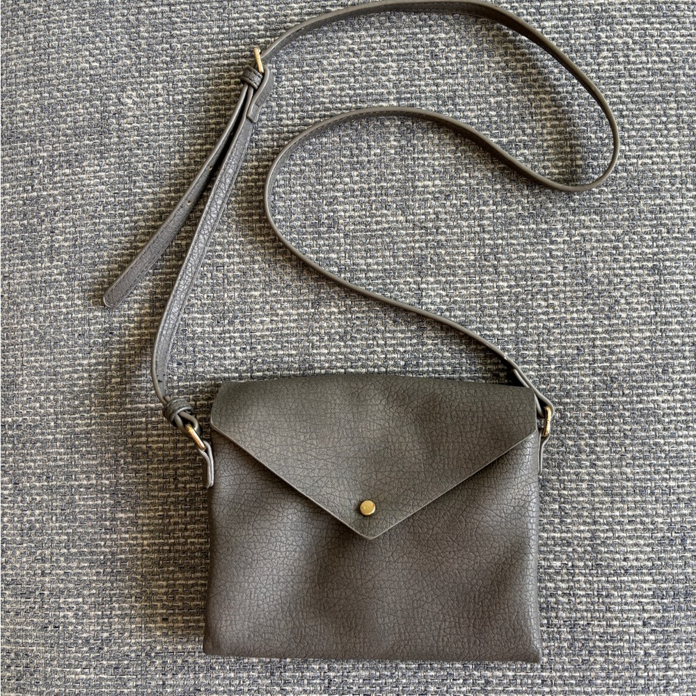 Charming Charlie Dark Gray Faux Leather Crossbody Bag Snap Closure Purse